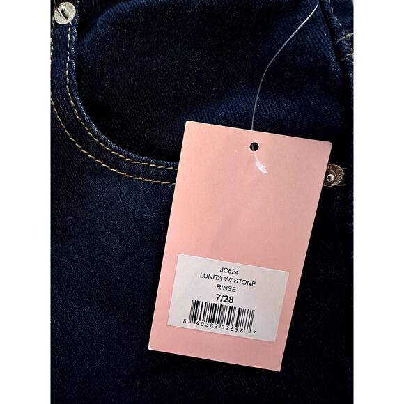 Juicy Couture Rhinestone “Juicy” Back Jeans NWT Size 7/28 Y2K Dark Wash Denim - Picture 3 of 4